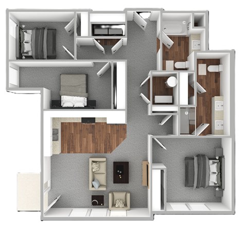 Floor plan for 3 beds, 2 baths, 1587 sqft